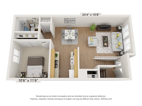 Floor plan for 3 beds, 2 baths, 1270 sqft